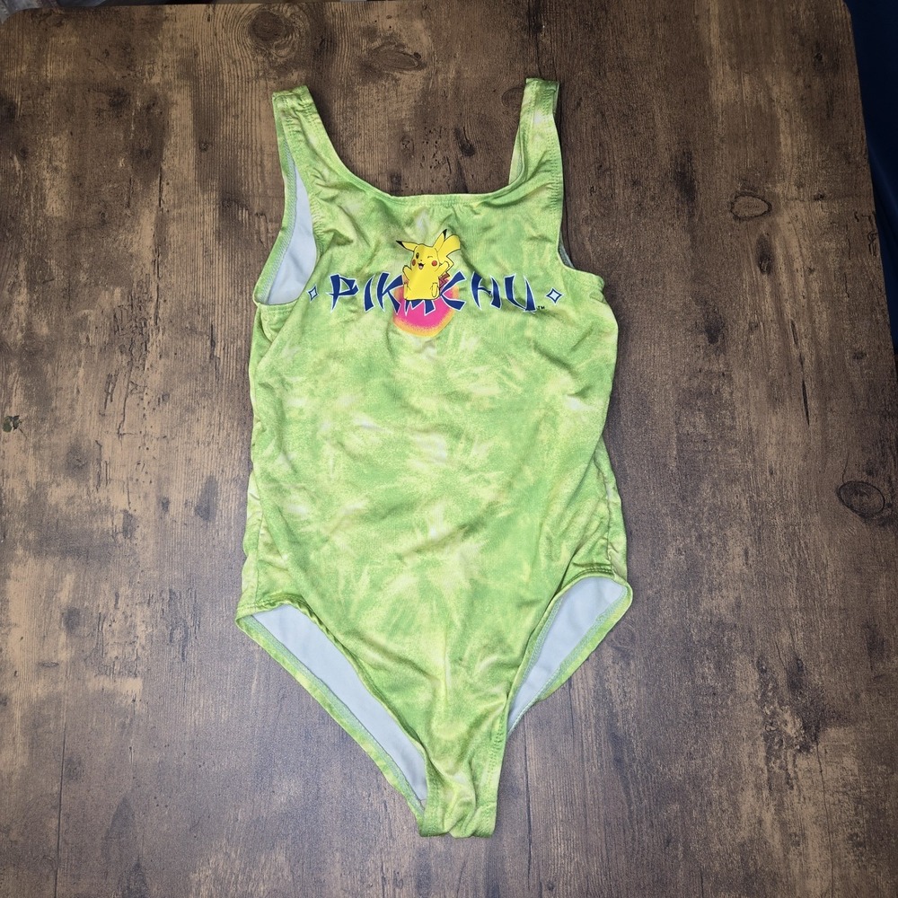 Vtg Pokemon Pikachu Youth‎ Bathing Suit Green Girls 10/12 One Piece Nostalgia